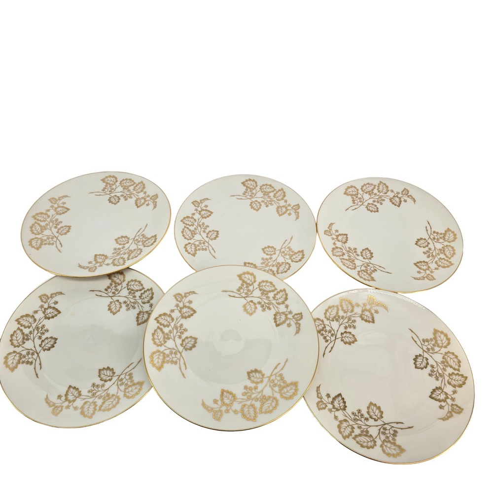 Set of 6 Lenox Celeste F-438 Dinner Plates Gold Leaf Vine Cream China 10 Inch